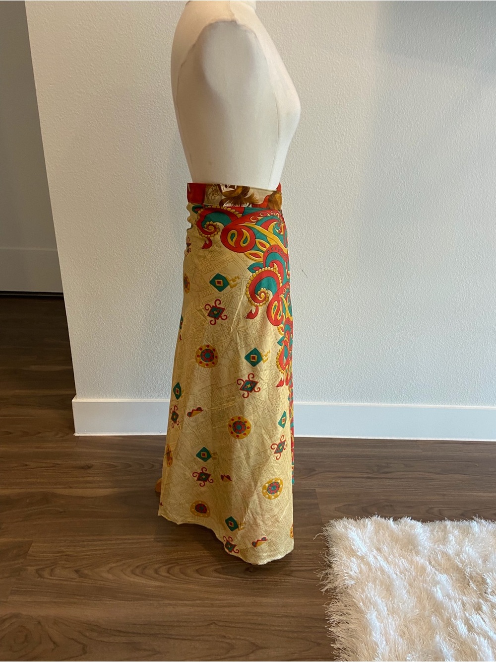Boho Reversible Wrap Maxi Skirt in Rust, Mustard & Cream - Picture 6 of 7